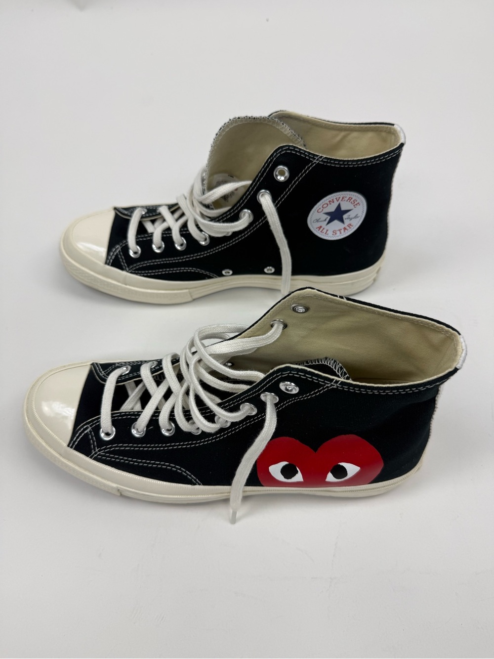 Comme des Garcons PLAY Black High-Top Sneakers with Red Heart